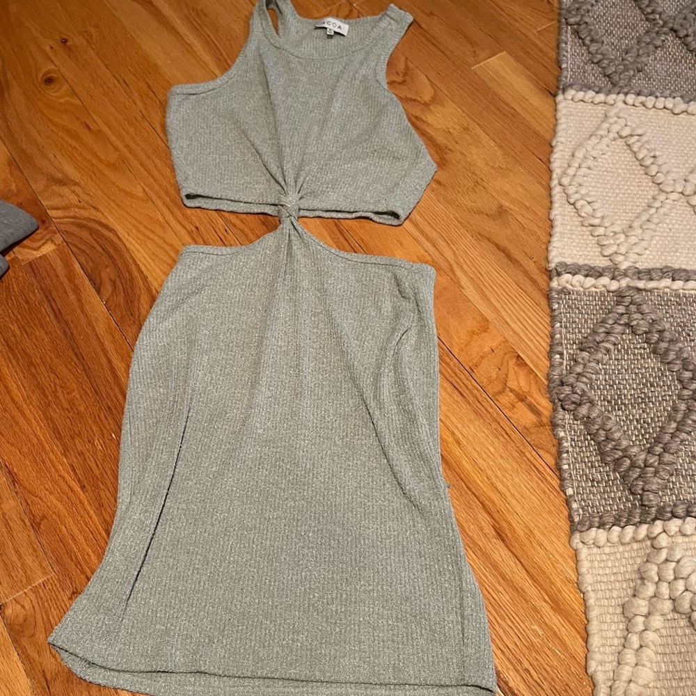 sage green cut out front knot mini dress